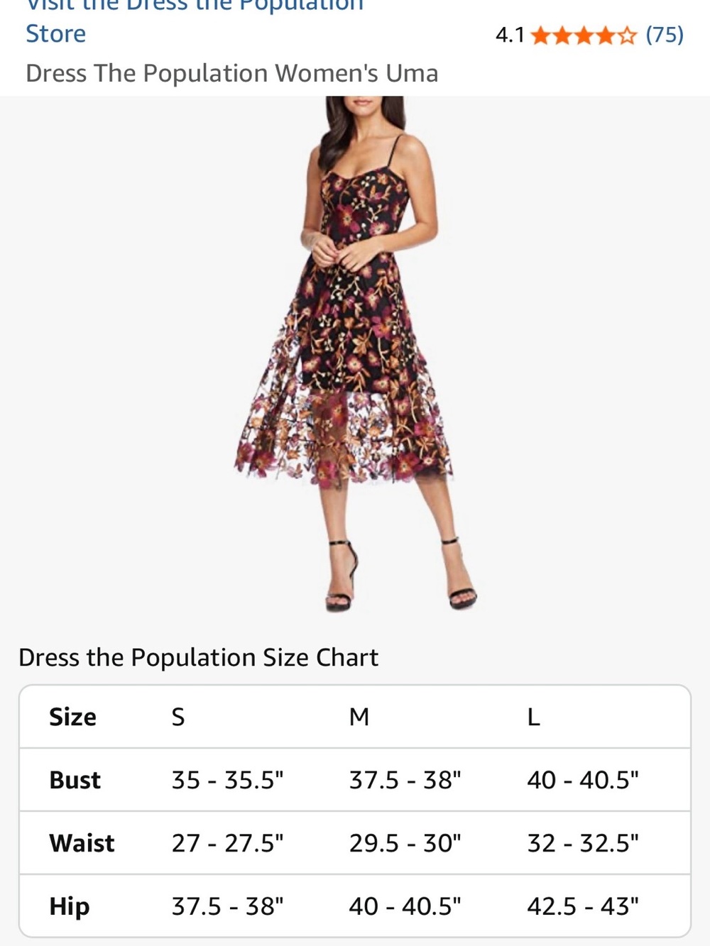 Dress The Population UMA Floral Embroidered Black Midi Dress size Med. PERFECT! - Picture 2 of 4